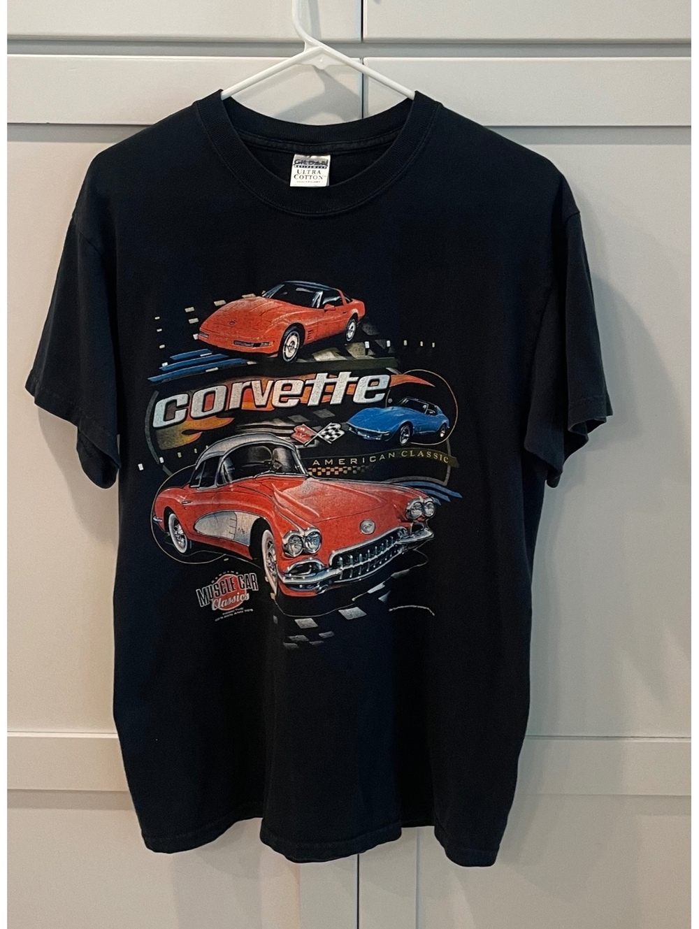 Vintage Gildan Ultra Cotton Blk Corvette Muscle Car Classics T-Shirt Size Large